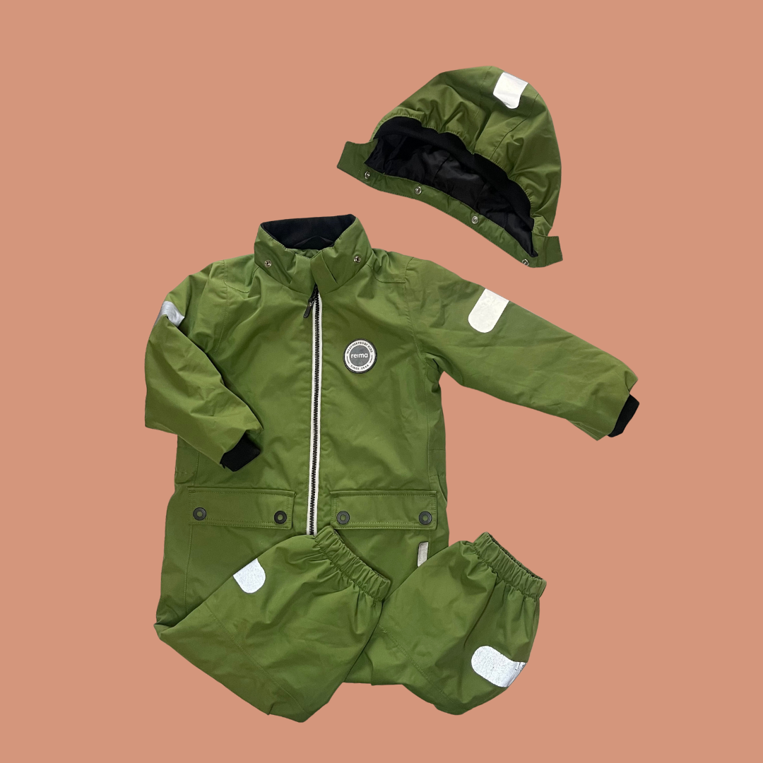 Combinaison de neige enfant - Vert et argent avec capuche amovible