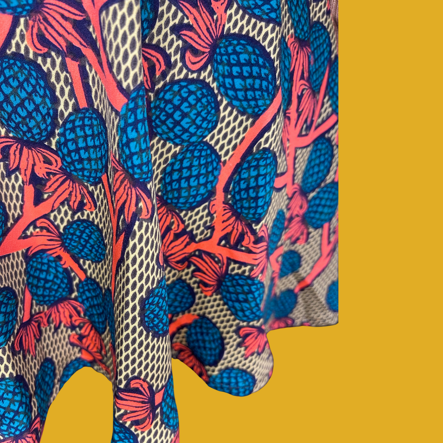 Jupe - Mini évasée avec ananas fluo et fermeture éclair dorée taille S