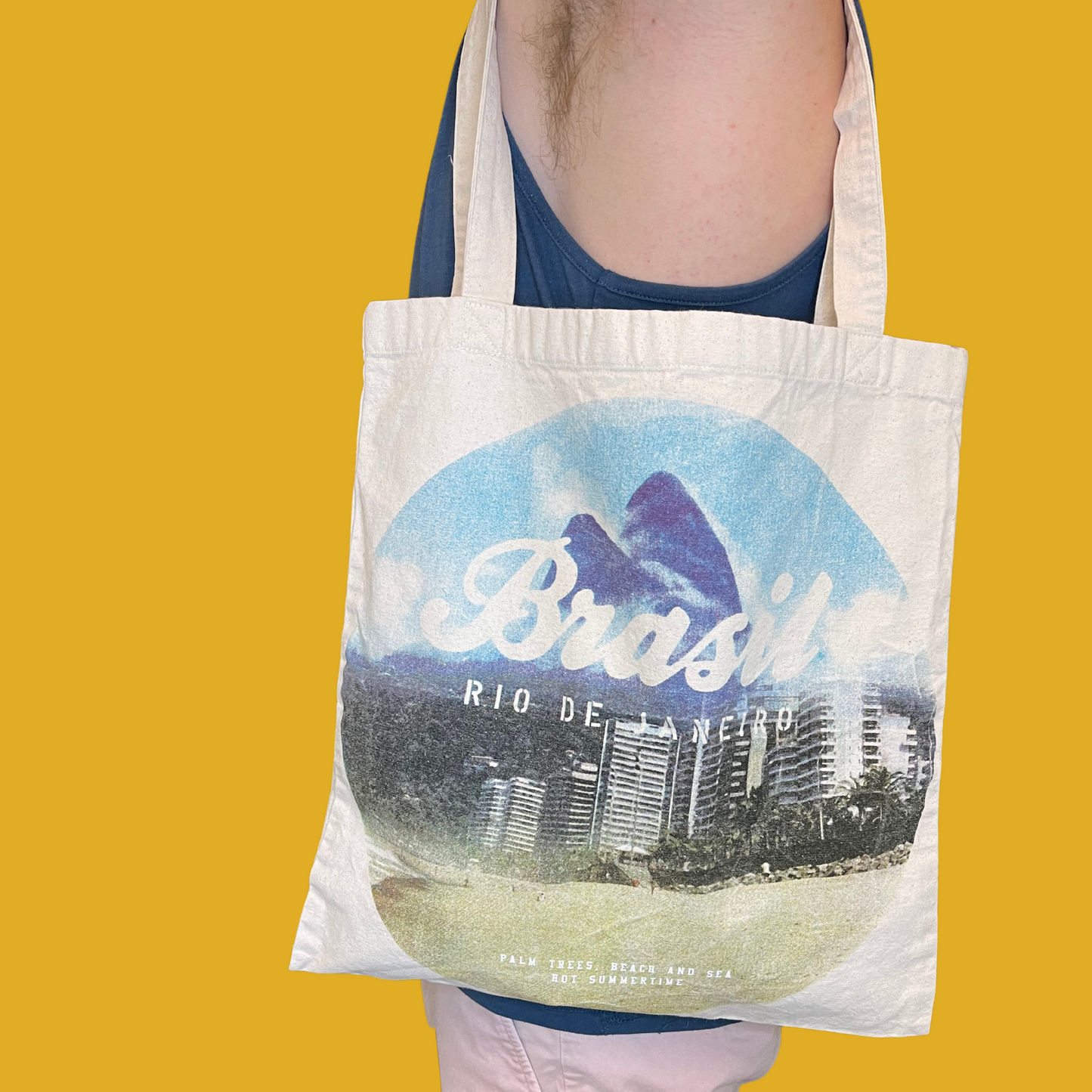 Tote bag - Lin couleur naturelle avec paysage du Brésil style rétro