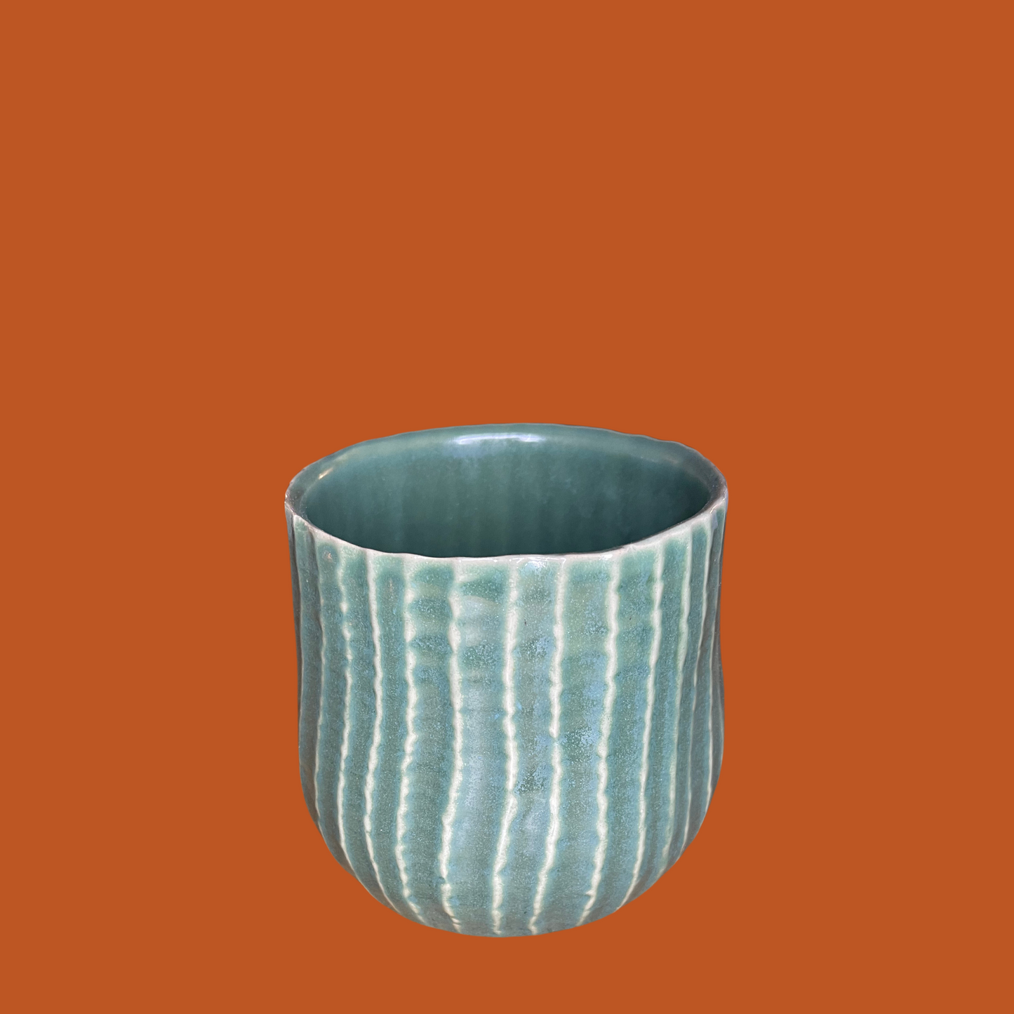 Cache-pot - Rayé vert sauge et blanc