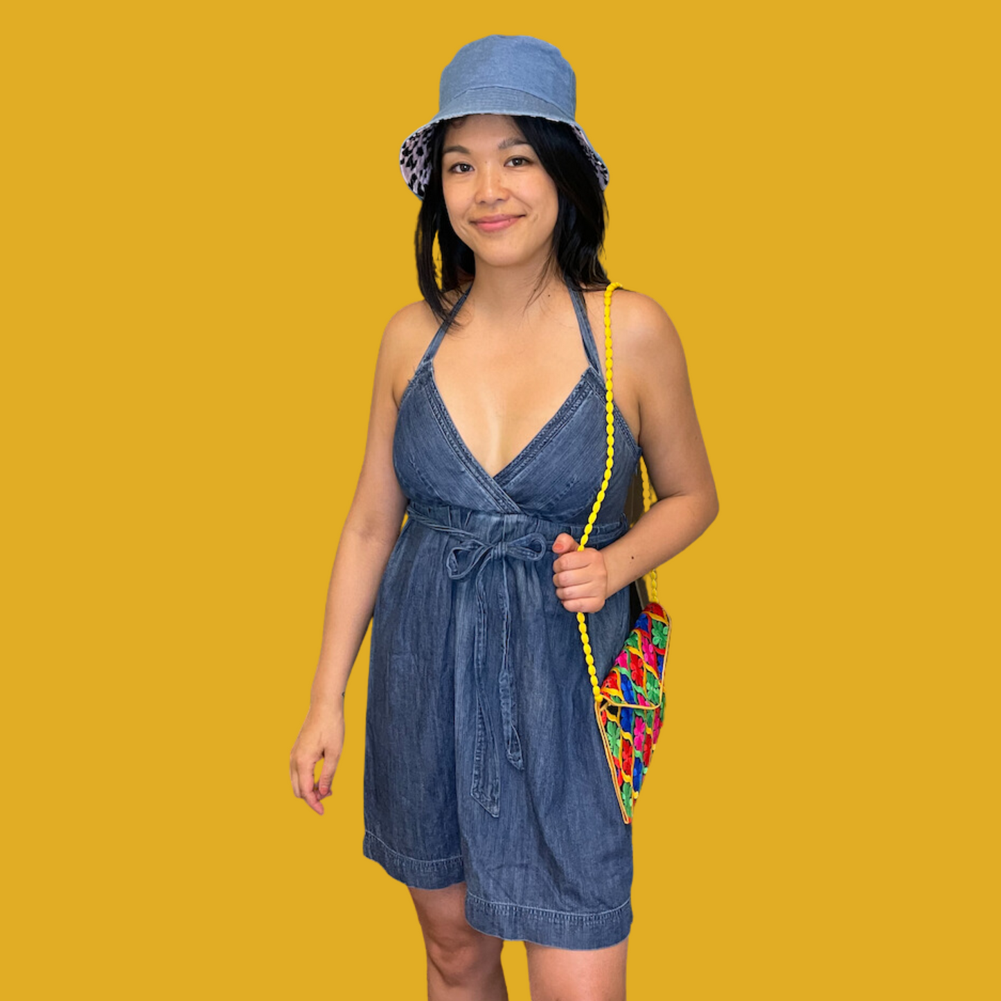 Robe - Dos nu sans manches style denim avec une ceinture attachée taille S/M