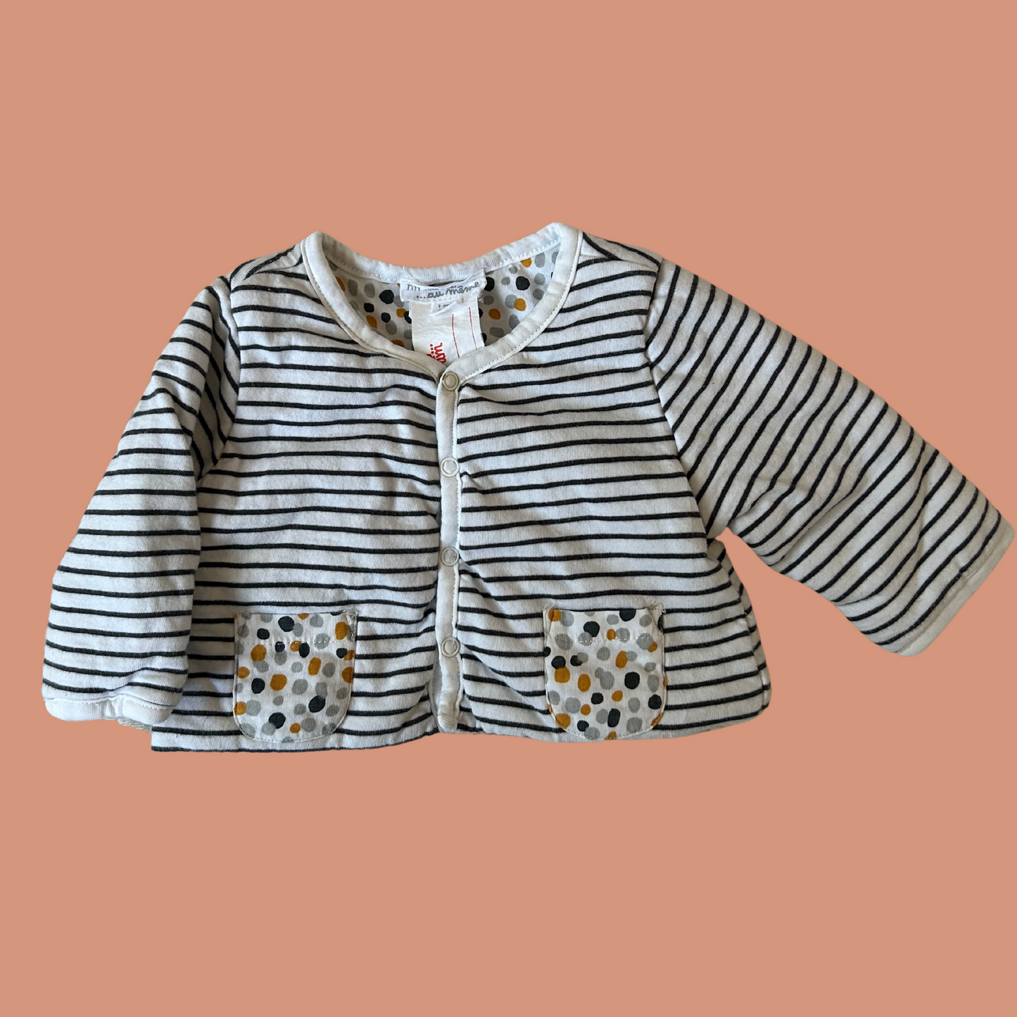 Baby cardigan - Reversible striped and dotted pattern 0-3 month