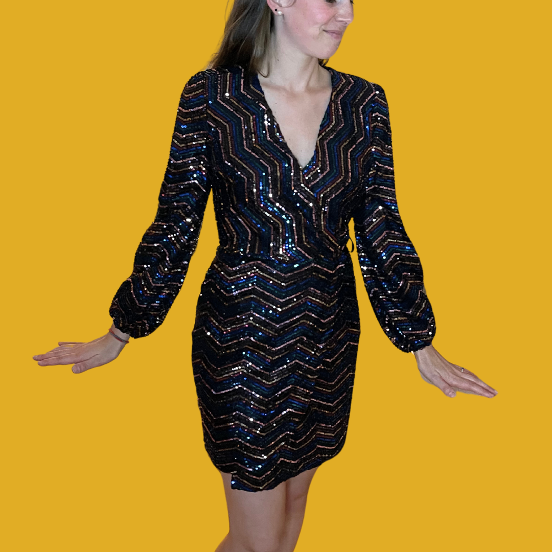 Dress - Striped multicoloured sequins with open sleeves size XS