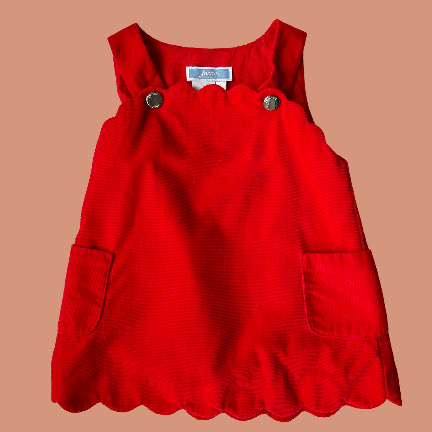Baby dress - Red scalloped velvet corduroy style size 3 month