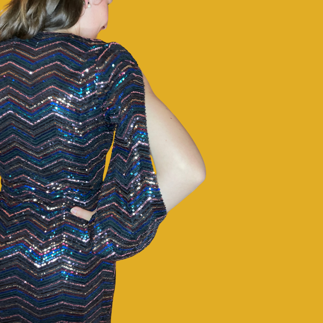 Dress - Striped multicoloured sequins with open sleeves size XS