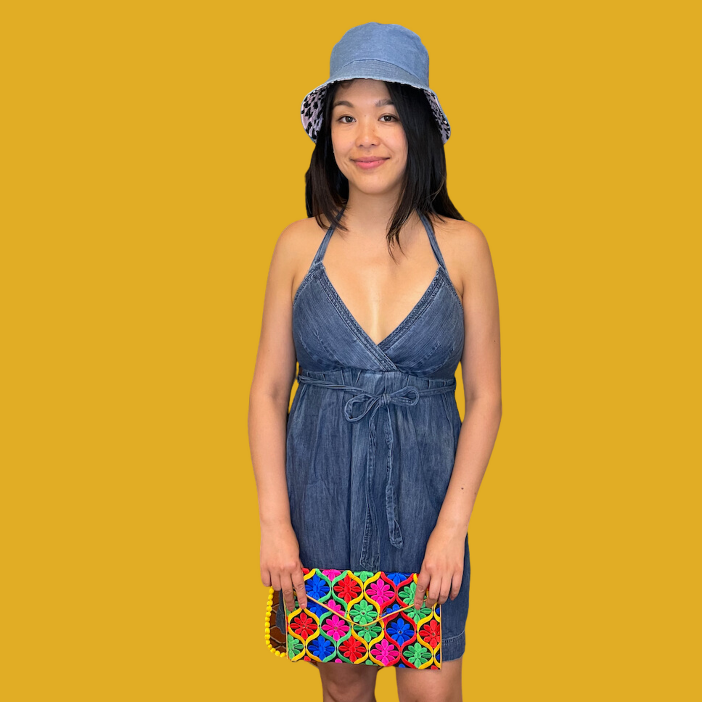 Robe - Dos nu sans manches style denim avec une ceinture attachée taille S/M