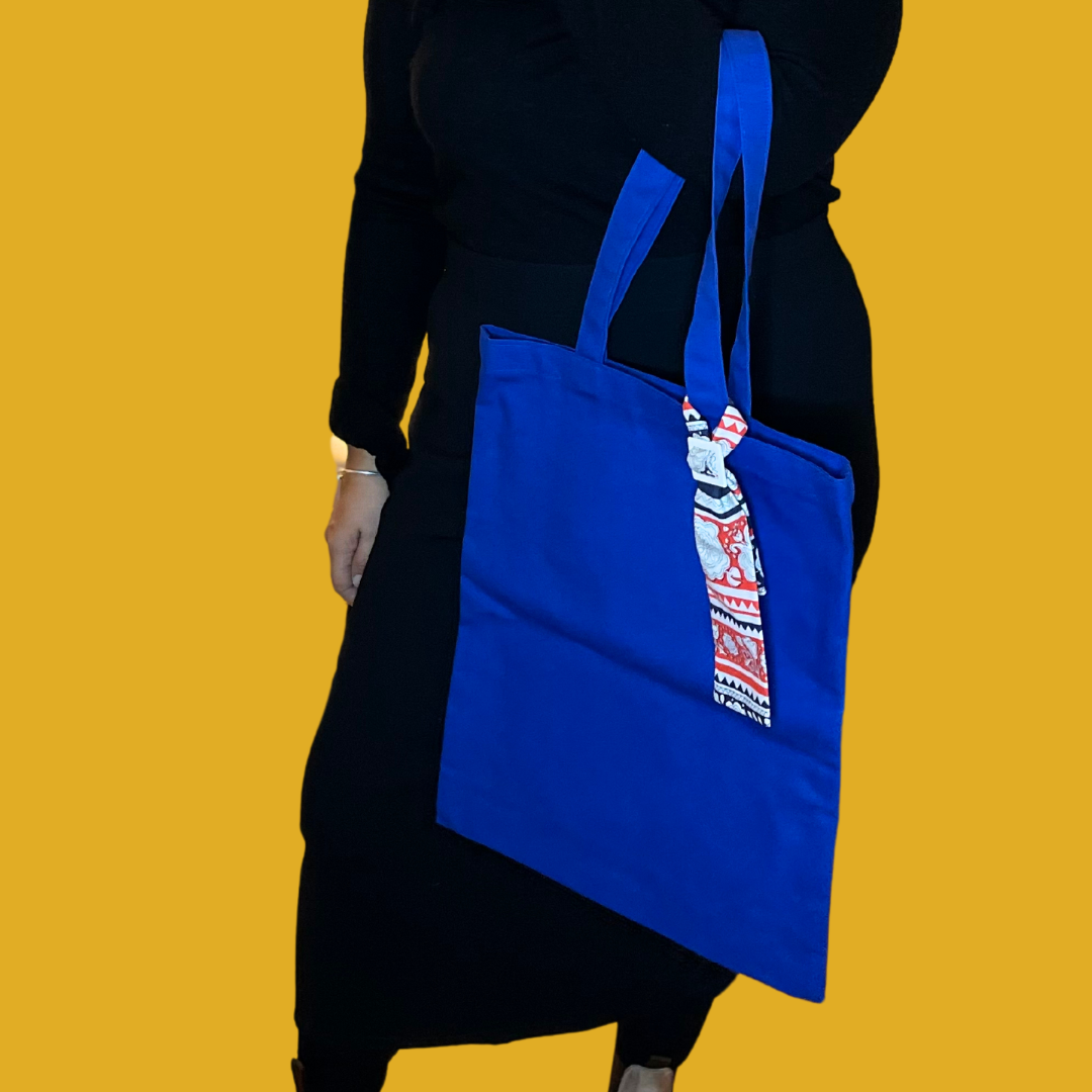 1. Tote bag - Klein blue with a removable multi-coloured bow