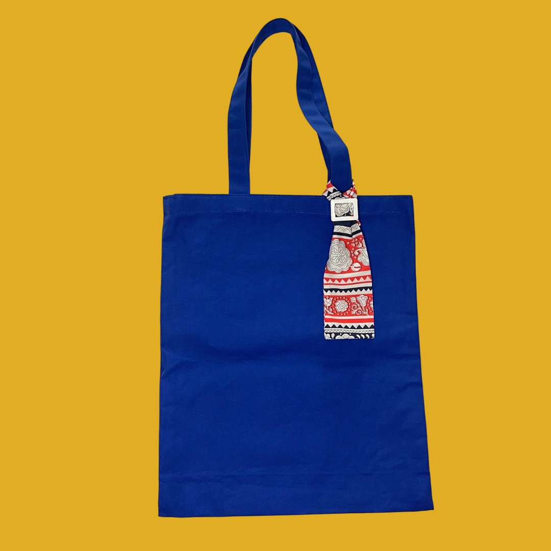 1. Tote bag - Klein blue with a removable multi-coloured bow