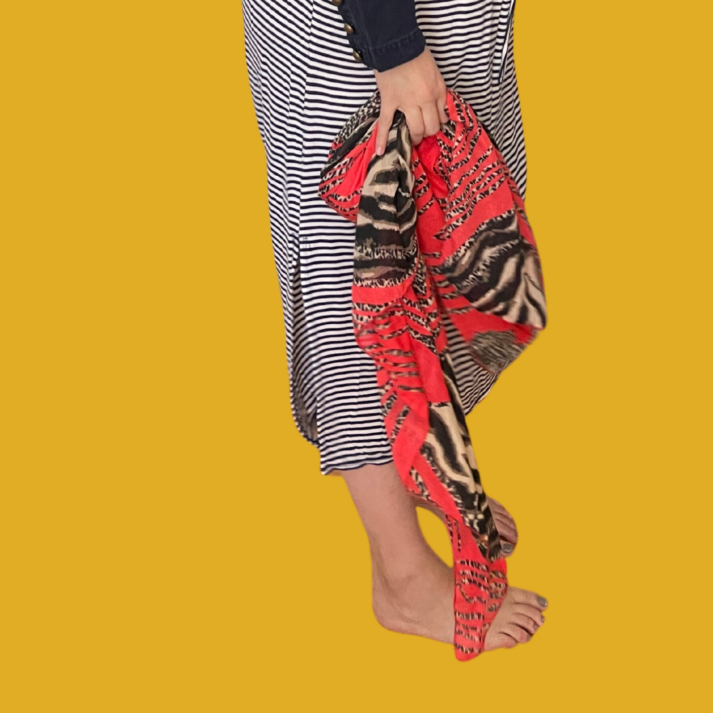 Scarf - Neon coral and black leopard scarf