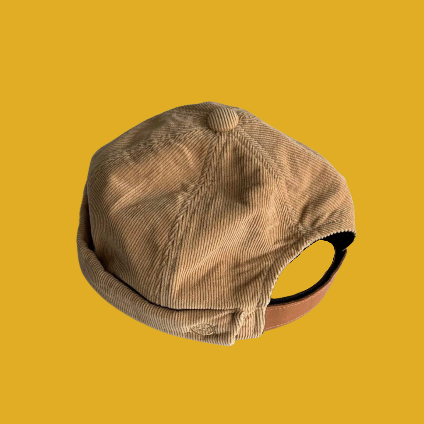 Cap - Beige corduroy and brown leather docker cap