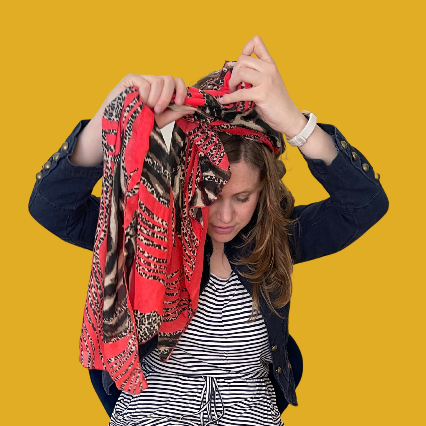 Scarf - Neon coral and black leopard scarf