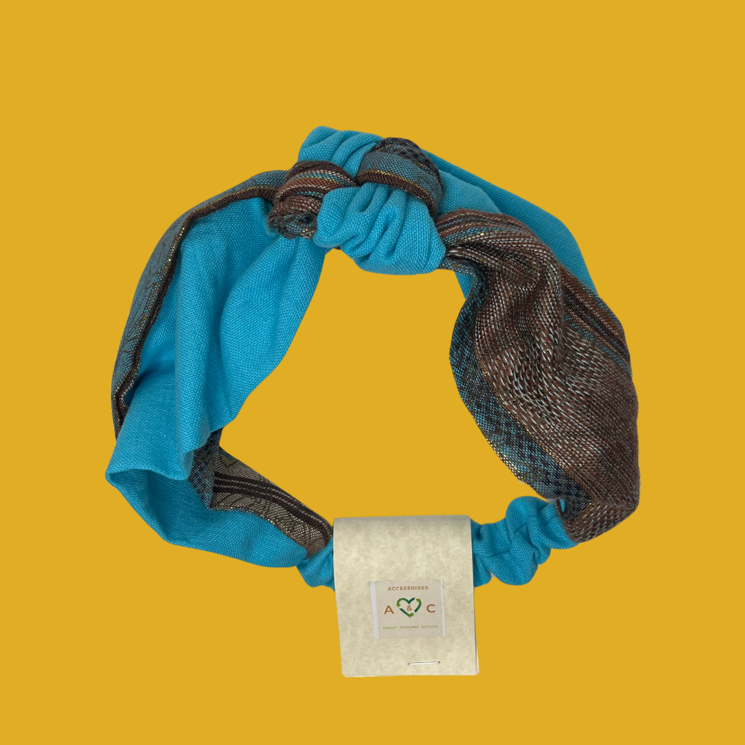 2. Headband - Turquoise and brown cross shape One size