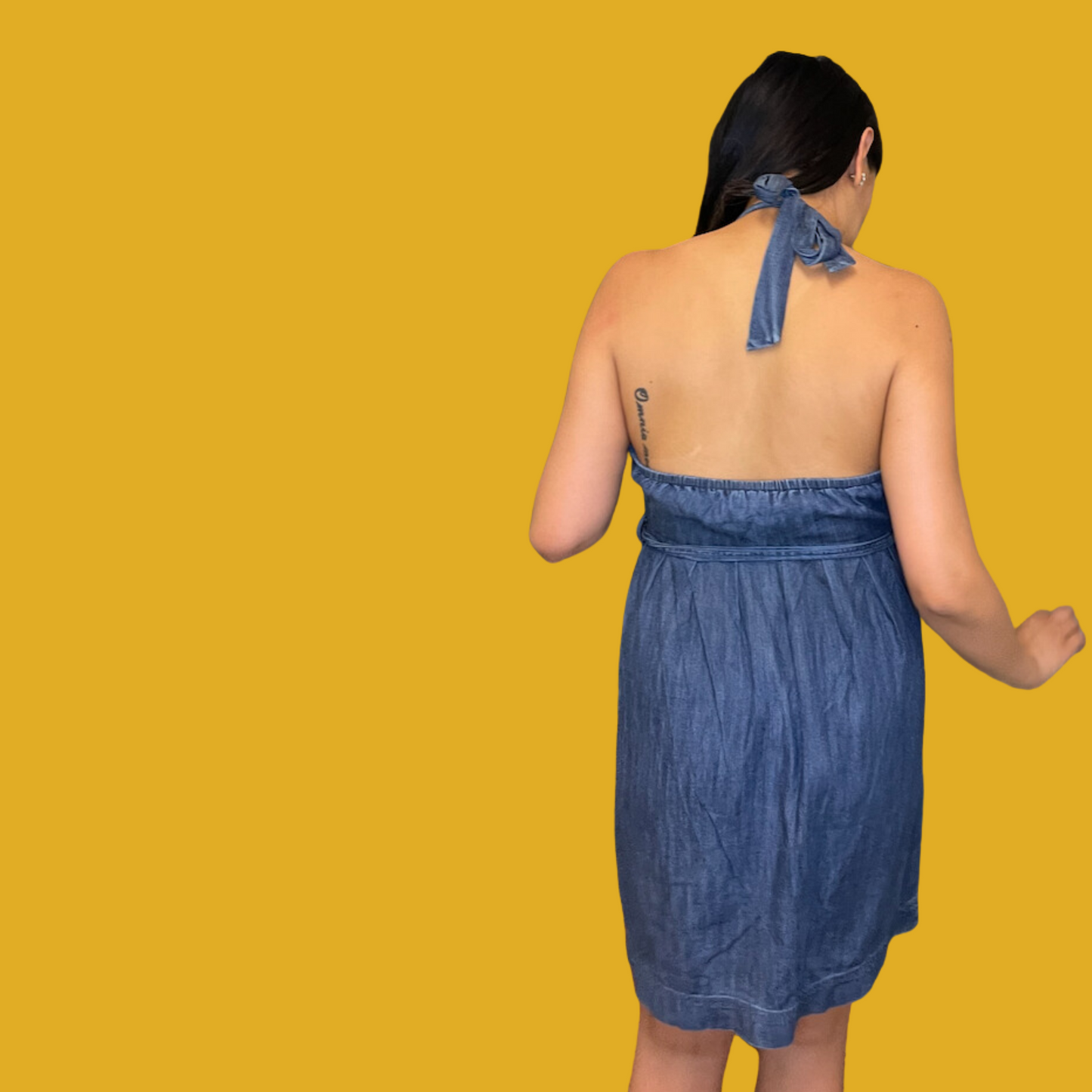 Robe - Dos nu sans manches style denim avec une ceinture attachée taille S/M