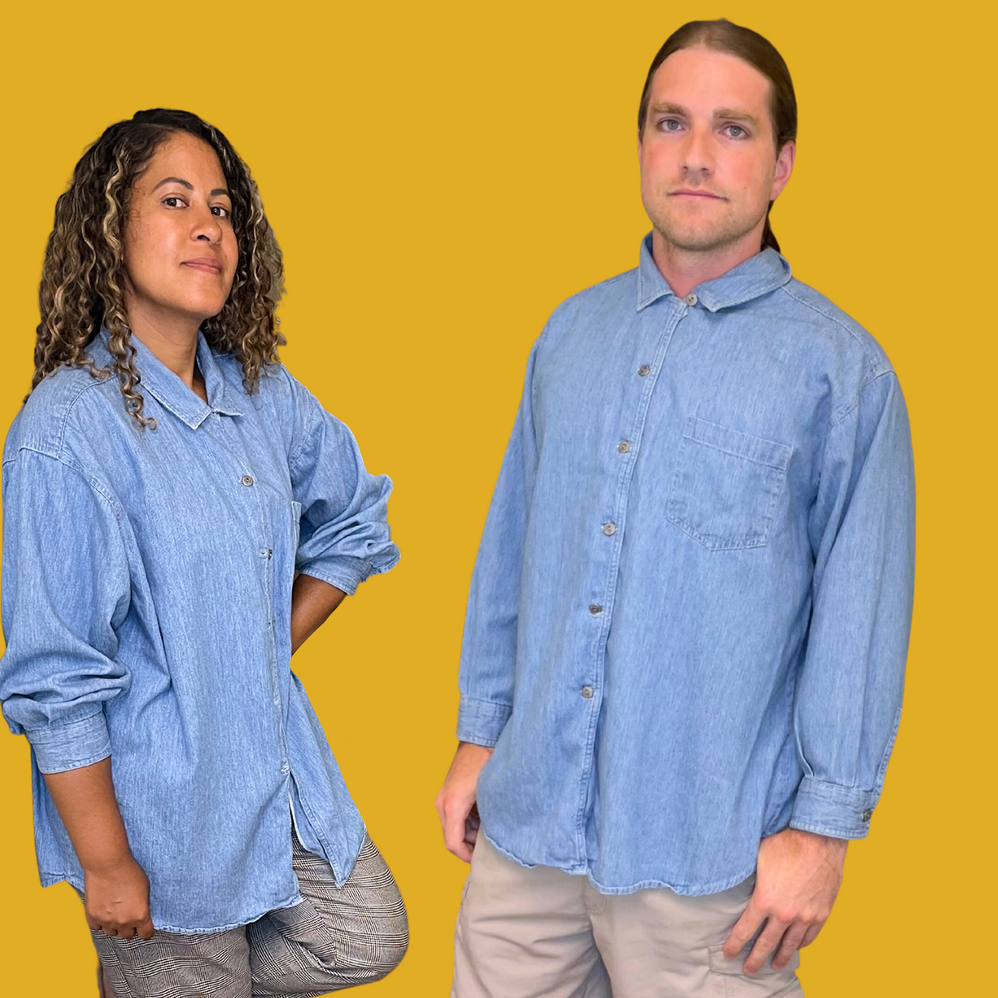 4. Shirt - Oversized baby blue denim with one front pocket size XL
