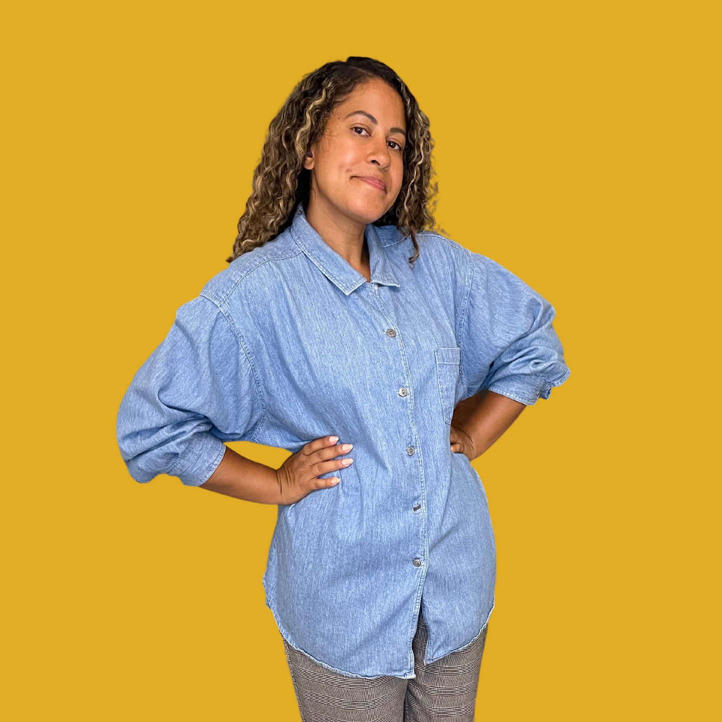 4. Shirt - Oversized baby blue denim with one front pocket size XL