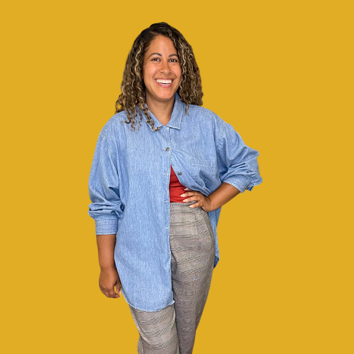 4. Shirt - Oversized baby blue denim with one front pocket size XL