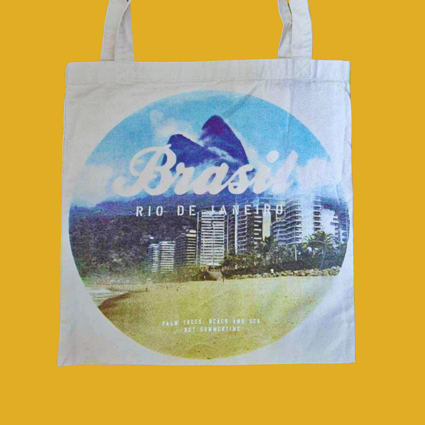 Tote bag - Lin couleur naturelle avec paysage du Brésil style rétro