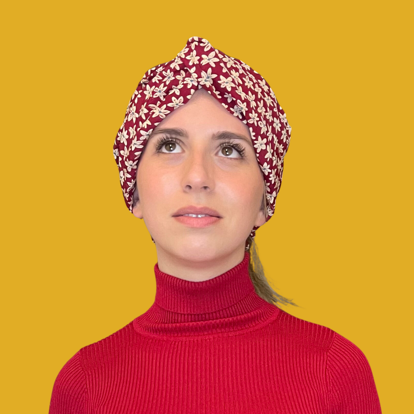 Headband - Burgundy and off white floral cross shape One size