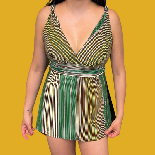 Tank top - Green, white and yellow stripes size S/M