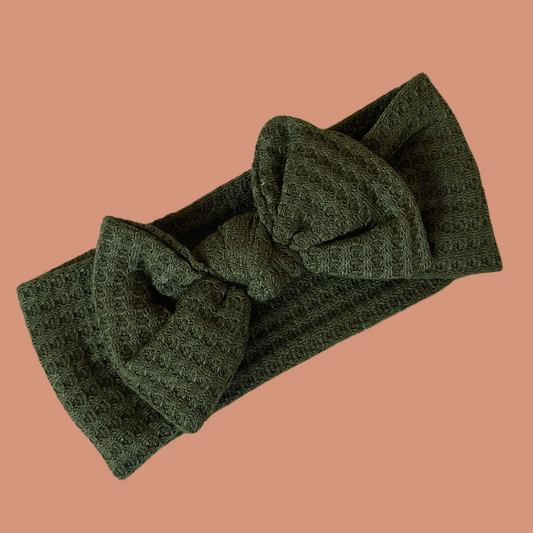 z. Baby headband - Olive green with a bow 3-9 month