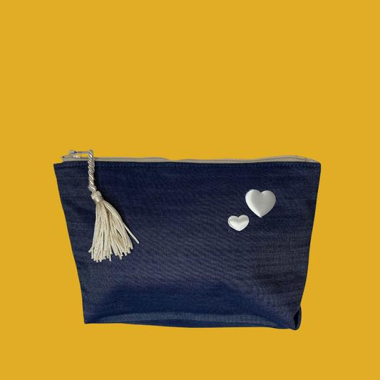 2. Pouch bag - Lined denim with white hearts