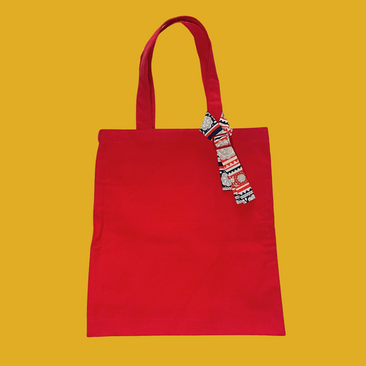 Tote bag - Rouge vif avec un nœud multicolore amovible