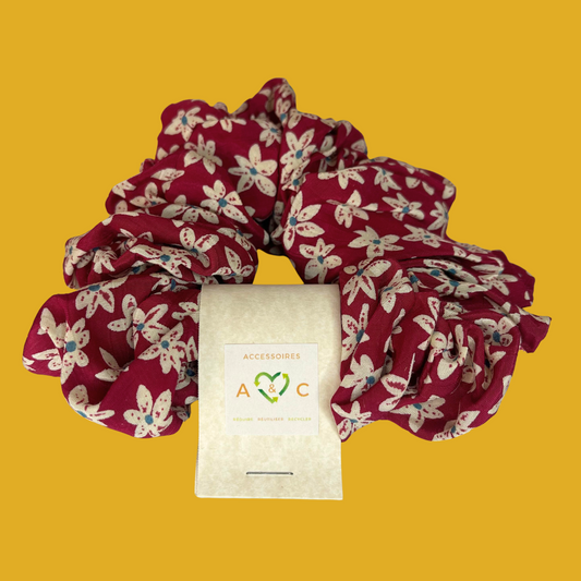 Scrunchie XXL - Oversize fleuri bordeaux et blanc cassé Taille unique