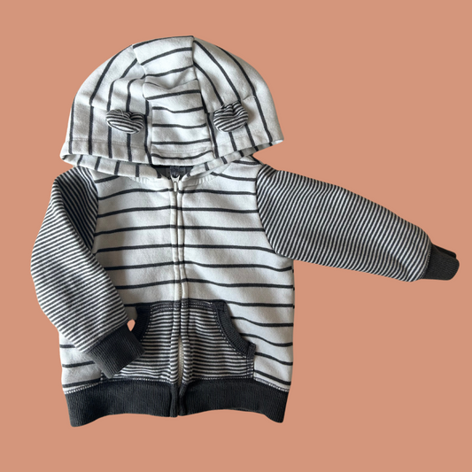 z. Baby hoodie - White and grey striped sweatshirt 9 month