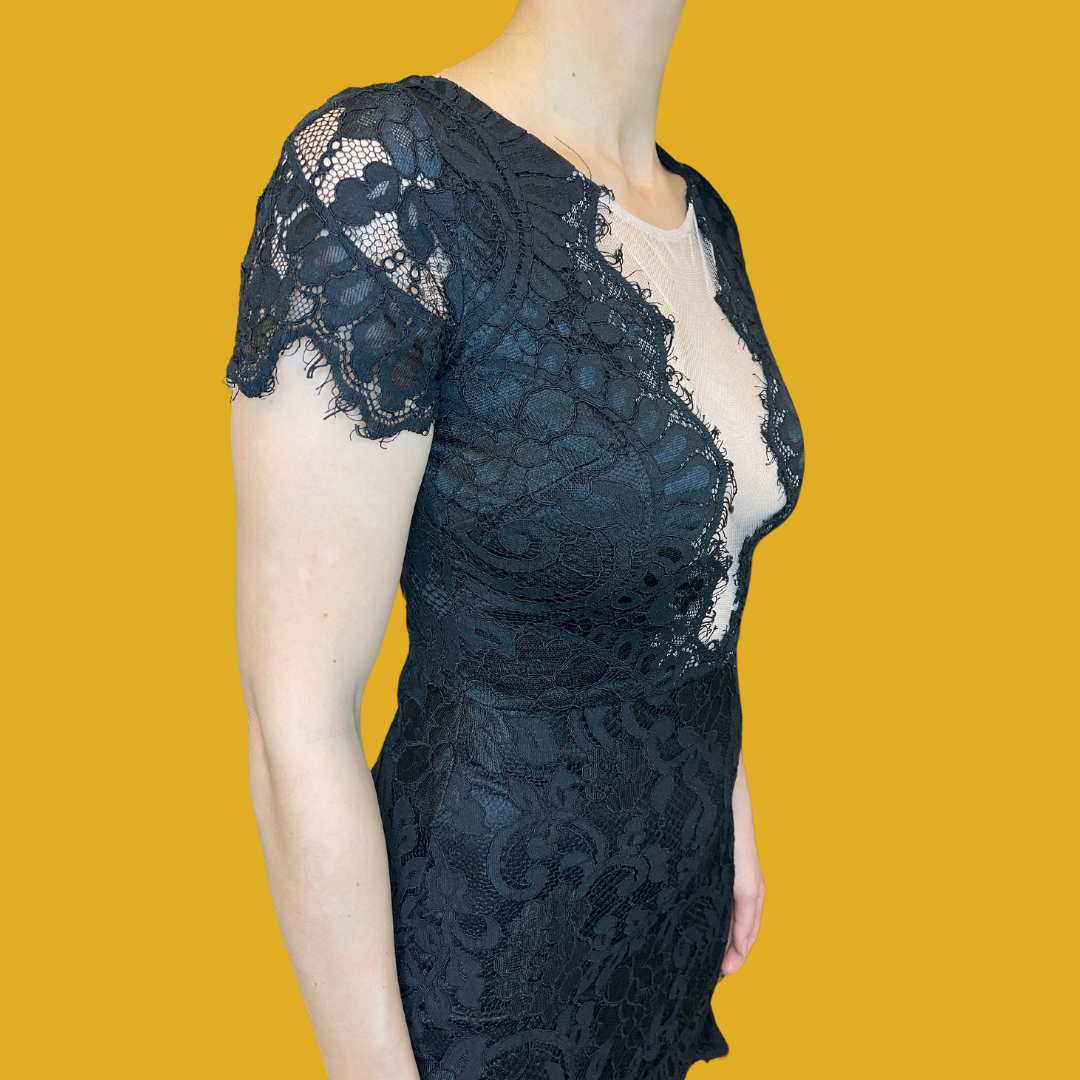 1. Dress - Black lace with a deep neckline in transparent tulle size S