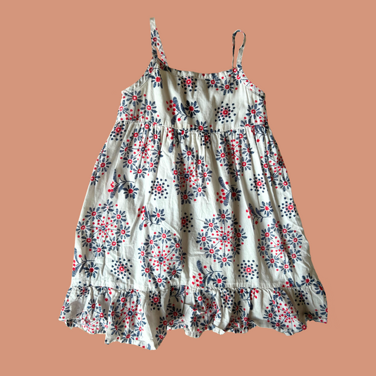 Robe enfant - Motif fleuri bleu et rouge 4 ans