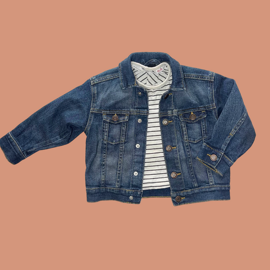 Ensemble veste enfant – Denim et t-shirt à rayures taille 2-4 ans