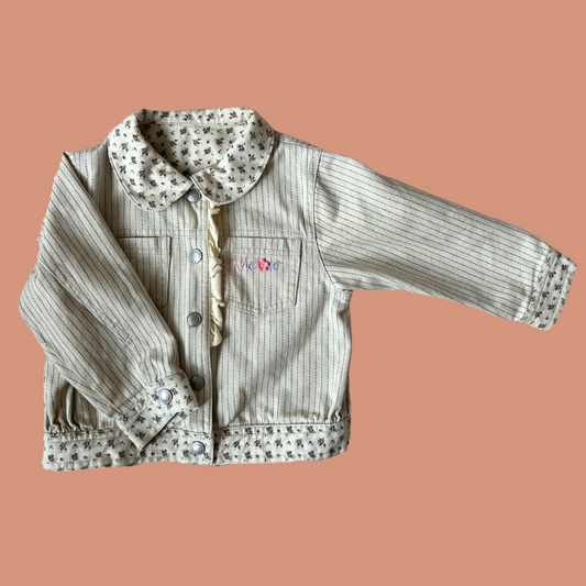 Veste enfant - Jean souple écru et fleuri 3 ans