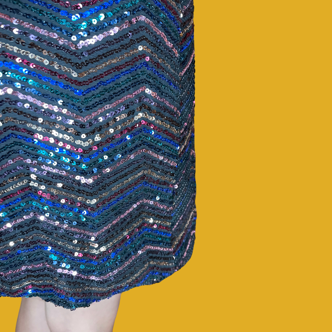 Dress - Striped multicoloured sequins with open sleeves size XS