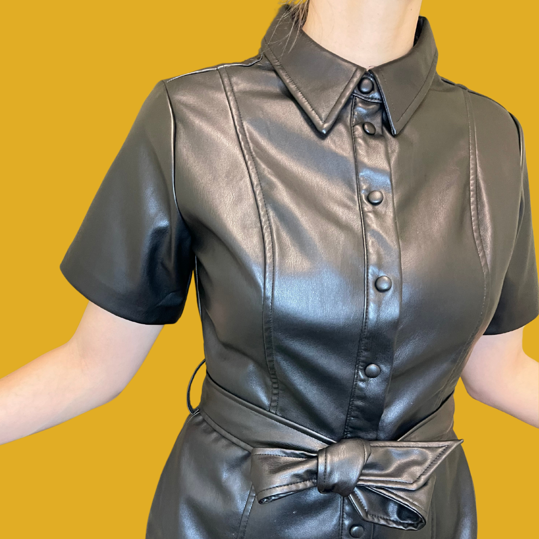 1. Dress - Black vegan leather with a belt size M