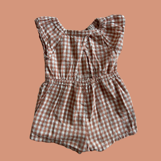 z. Baby overalls - Light brown checkered romper 12-18 month