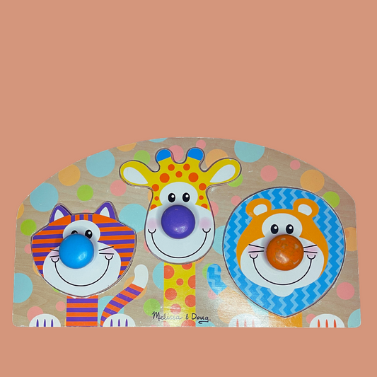 Enfant / Bébé puzzle - En bois avec visages d'animaux, chat, lion et girafe (set de 4 pièces)