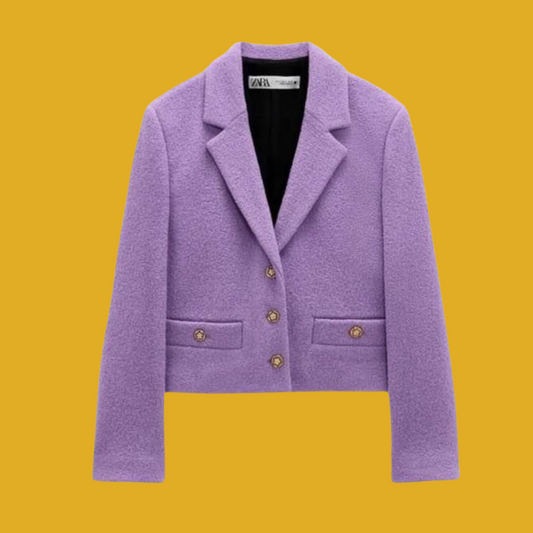 Blazer - Laine bouclée lilas et dorée taille XS