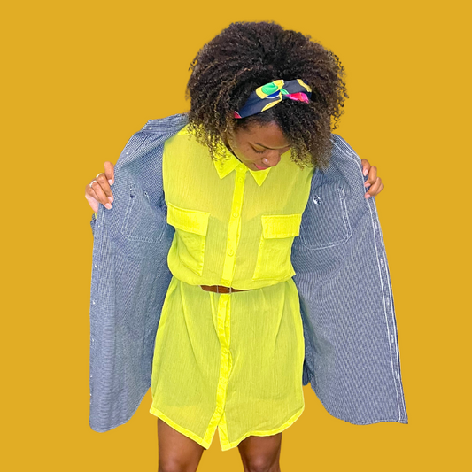 Long shirt / Dress - Oversized neon yellow with two front pockets size M