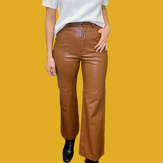 2. Pants - Camel slightly flared vegan leather size S