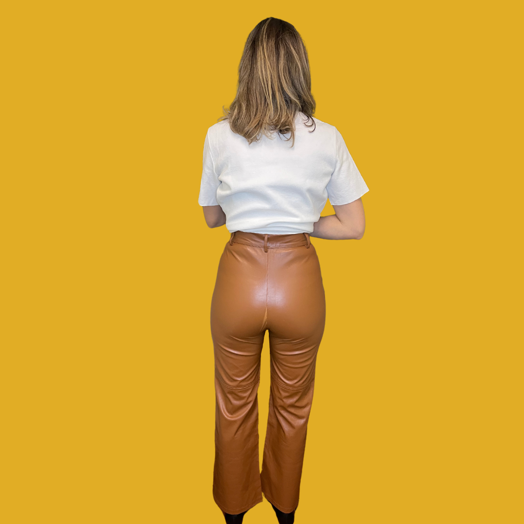 2. Pants - Camel slightly flared vegan leather size S