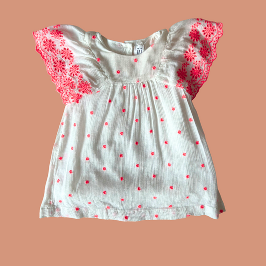 z. Baby dress / blouse - Pink flowers Embroidered 12-18 month