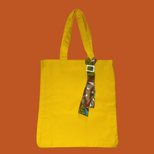 1. Tote bag - Yellow with a removable multi-coloured bow