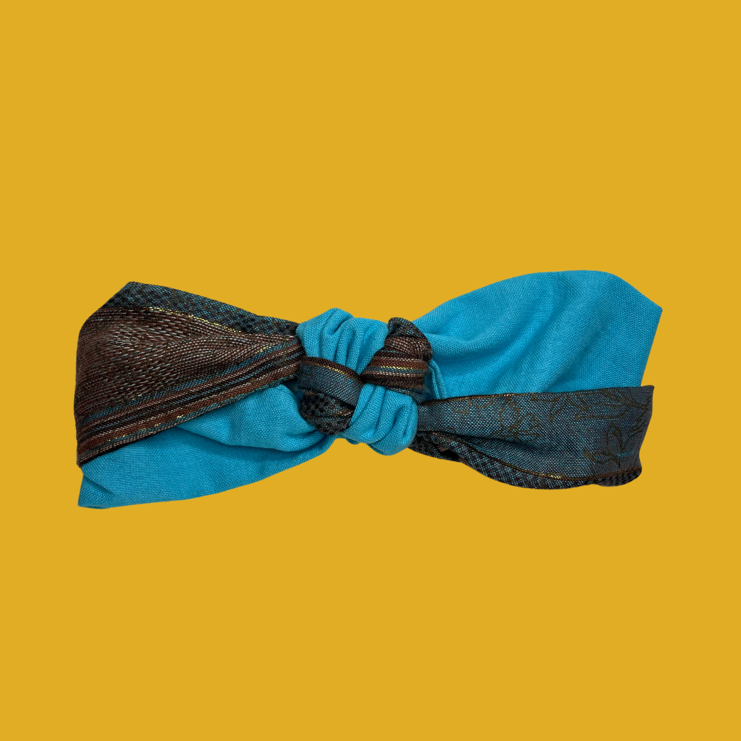2. Headband - Turquoise and brown cross shape One size