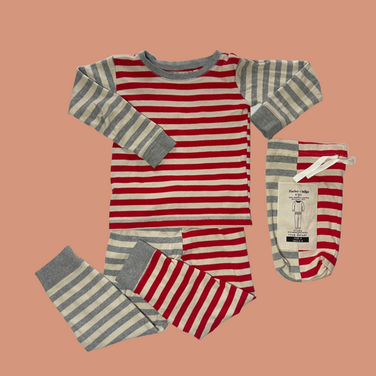 Ensemble pyjama enfant - Rayures rouges et grises taille 4 ans